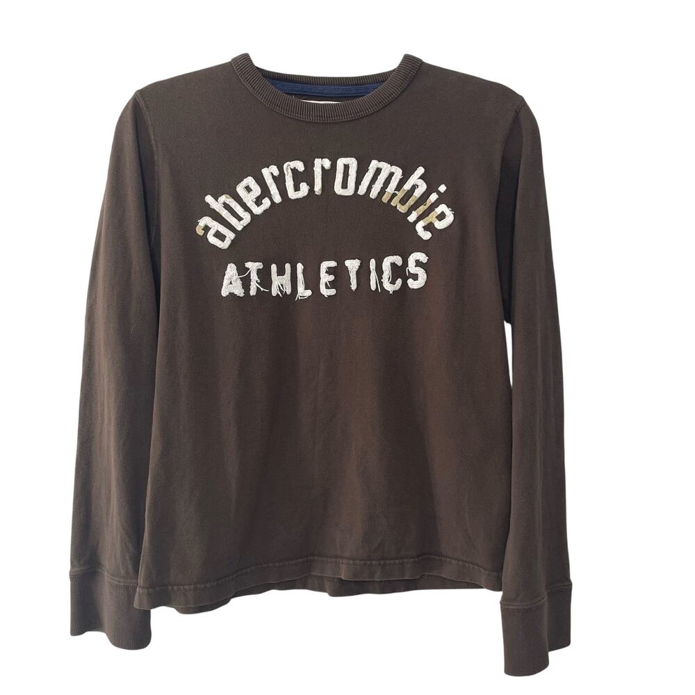 Abercrombie Fitch A&F Boy Brown Crewneck Long Sleeve‎ Spelled Out L Y2K Preppy